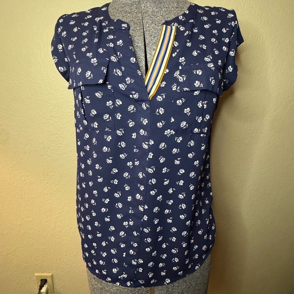 DR2 Cap sleve V Neck Blouse - Navy Blue XS